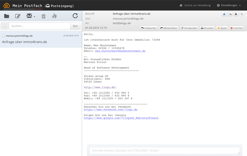 Email - Modul in der Maklersoftware